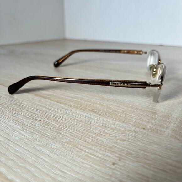 Prada VPR 52O ZVN-1O1 Eyeglasses Gold Brown Half Rim Frames READ 52-17-135 Italy - Picture 10 of 10